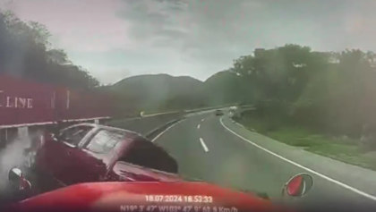 Woman in Red Pick-up makes Mistake with Big Rig on the Highway
